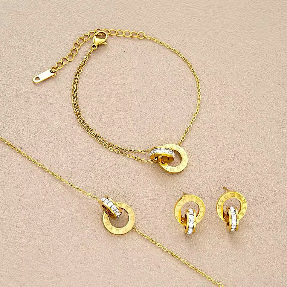 Collar,Aros & Pulsera Acero Fío