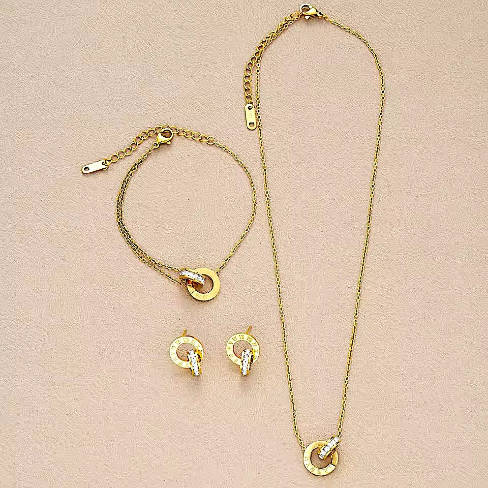 Collar,Aros & Pulsera Acero Fío