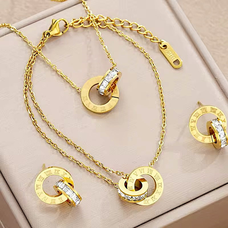 Collar,Aros & Pulsera Acero Fío